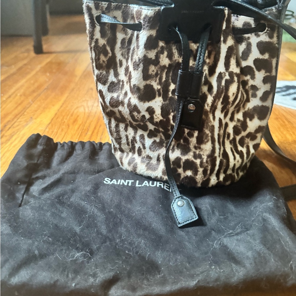 Saint Laurent Pony Hair Leopard Print Bucket Bag